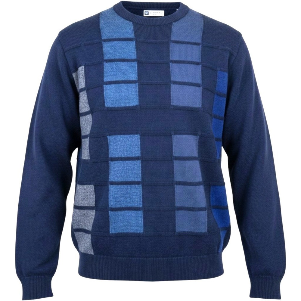 Bachrach Sweater Mens Large Blue Merino Wool Geometric Made in Italy Vintage 90s